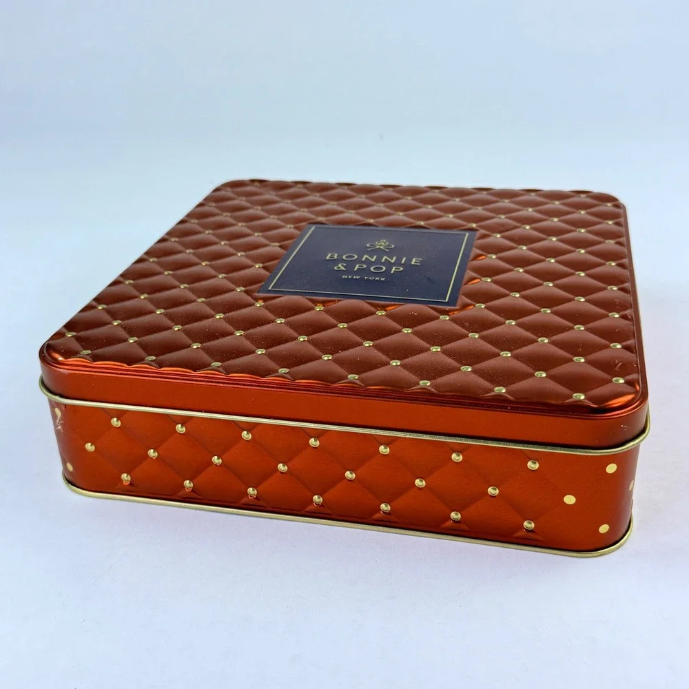 Bonnie & Pop New York Orange‎ Quilted Metallic Studded Square Decorative Tin Box